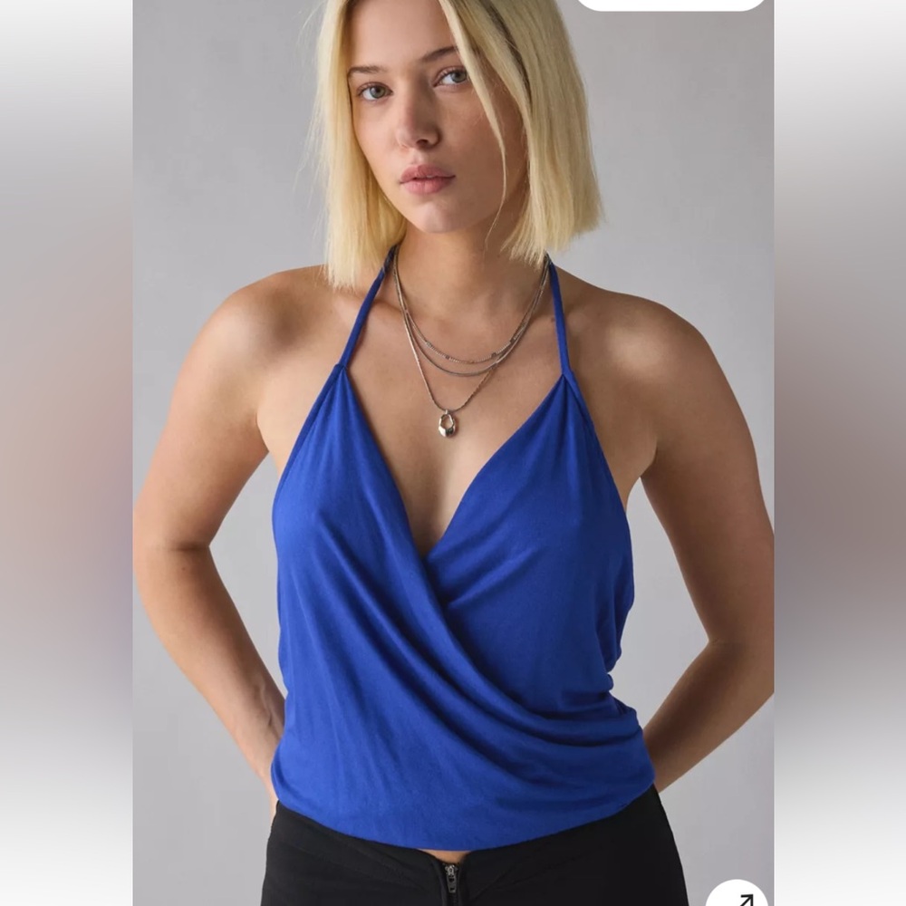 Urban Outfitters Charlie Draped Jersey Knit Surplice Halter Top